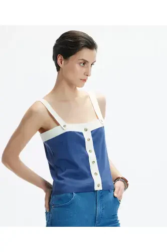 Sleeveless Knit Blouse - INDIGO - 2