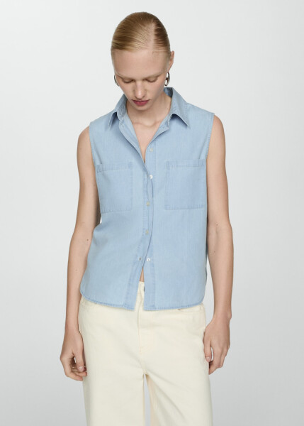 Sleeveless light blue denim shirt - 8