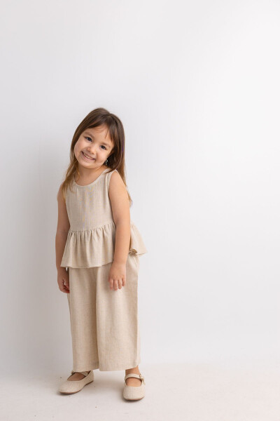 Sleeveless Linen Jumpsuit for Girls with Voluminous Waist and Back Buttons - 15