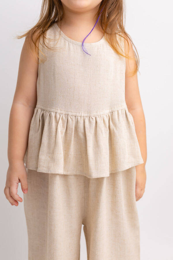 Sleeveless Linen Jumpsuit for Girls with Voluminous Waist and Back Buttons - 18