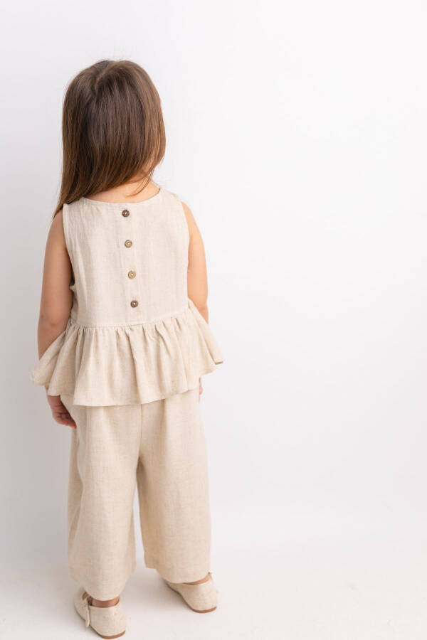 Sleeveless Linen Jumpsuit for Girls with Voluminous Waist and Back Buttons - 19