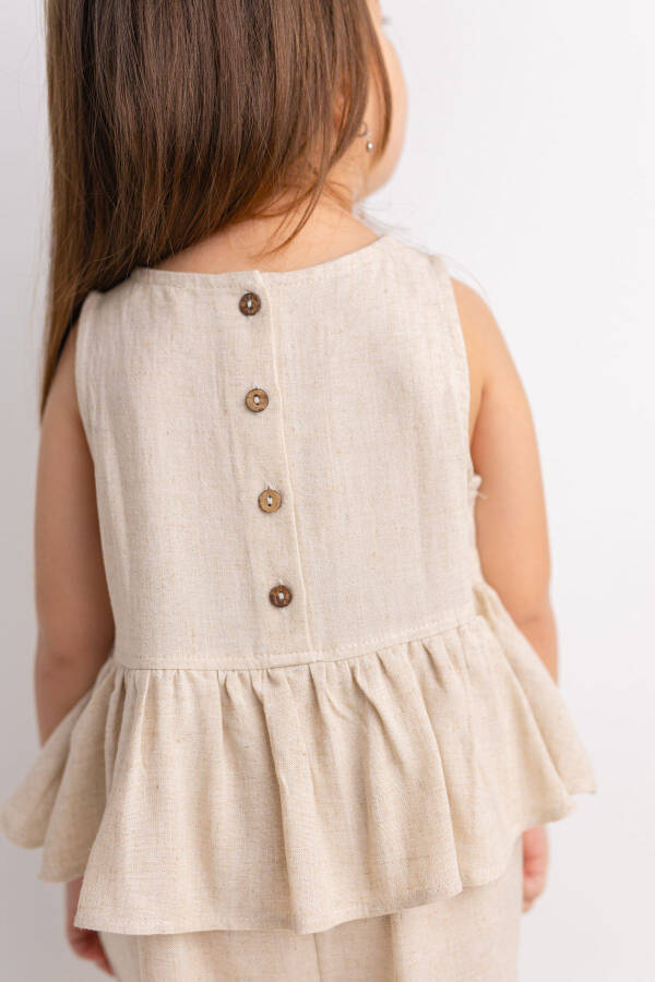 Sleeveless Linen Jumpsuit for Girls with Voluminous Waist and Back Buttons - 20