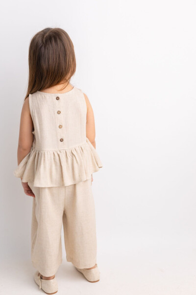 Sleeveless Linen Jumpsuit for Girls with Voluminous Waist and Back Buttons - 12