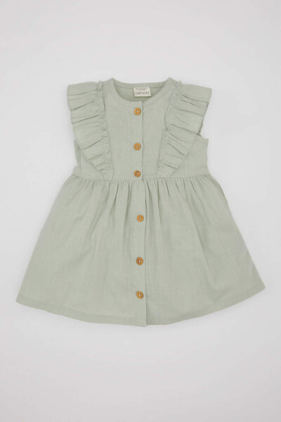 Sleeveless Linen Look Dress for Baby Girls Mint - 8