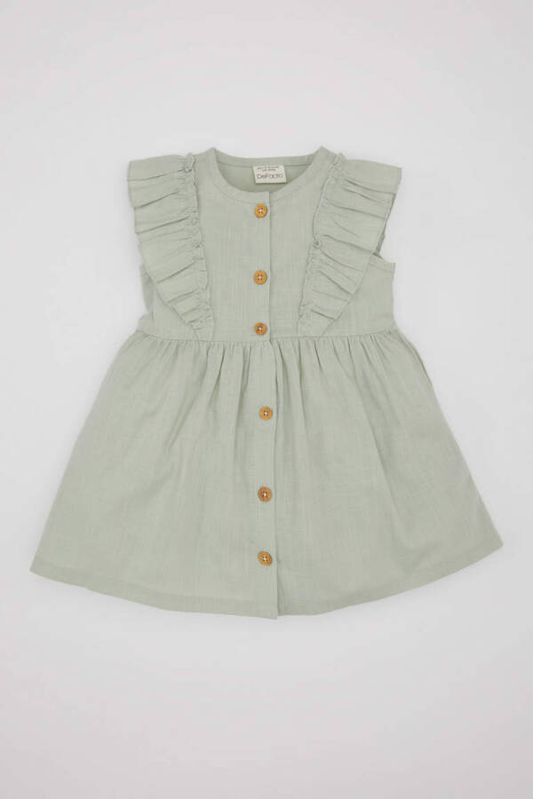 Sleeveless Linen Look Dress for Baby Girls Mint - 8