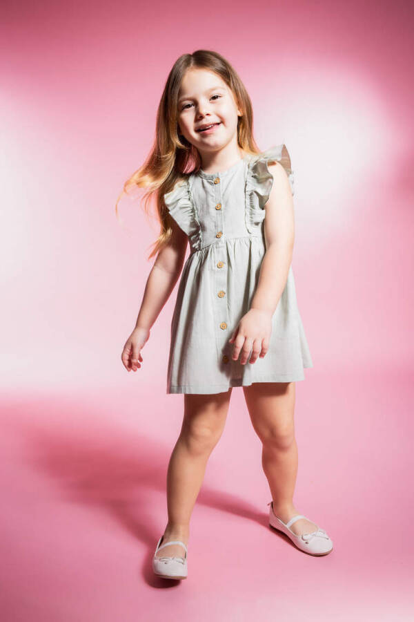 Sleeveless Linen Look Dress for Baby Girls Mint - 1