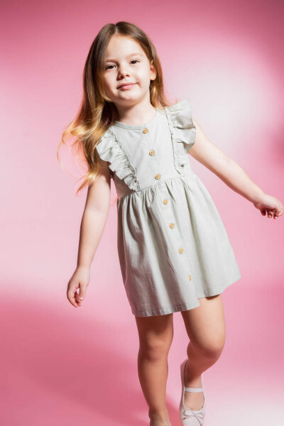 Sleeveless Linen Look Dress for Baby Girls Mint - 2