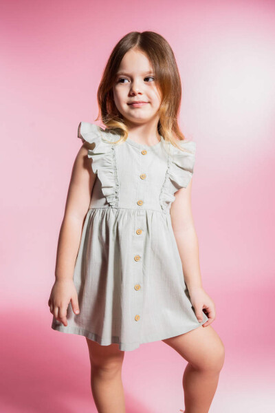 Sleeveless Linen Look Dress for Baby Girls Mint - 3