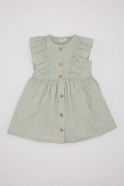 Sleeveless Linen Look Dress for Baby Girls Mint - 4