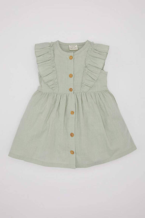 Sleeveless Linen Look Dress for Baby Girls Mint - 4