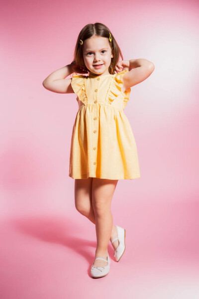 Sleeveless Linen Look Dress for Baby Girls Yellow - 1