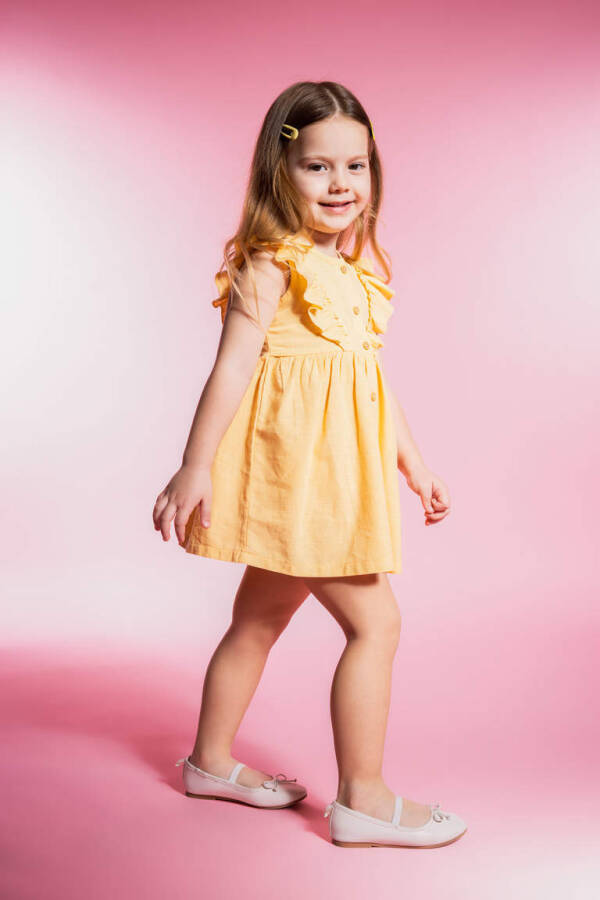 Sleeveless Linen Look Dress for Baby Girls Yellow - 2