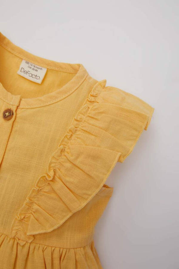 Sleeveless Linen Look Dress for Baby Girls Yellow - 5