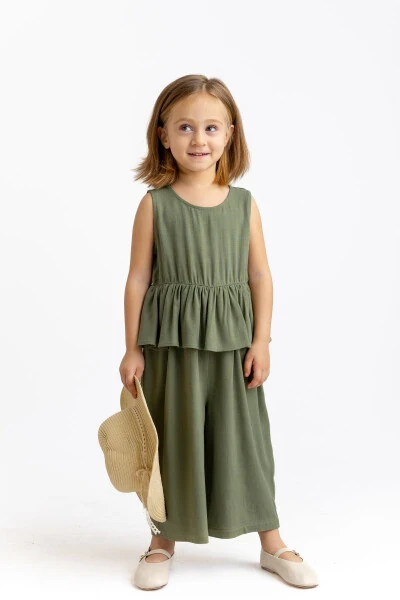 Sleeveless Linen Romper for Girls with Elastic Waist and Button Back - OLIVEN THE KID