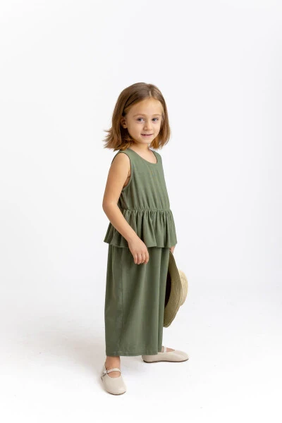 Sleeveless Linen Romper for Girls with Elastic Waist and Button Back - 3