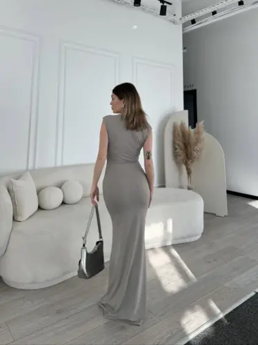 Sleeveless Long Lycra Dress - Gray - 4