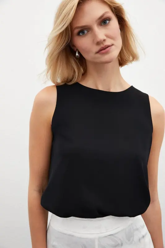 Sleeveless Loose Blouse - Black-BLACK - SATEEN