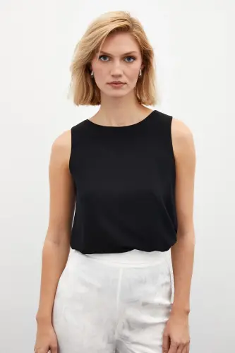 Sleeveless Loose Blouse - Black-BLACK - 3