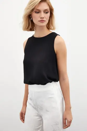 Sleeveless Loose Blouse - Black-BLACK - 4