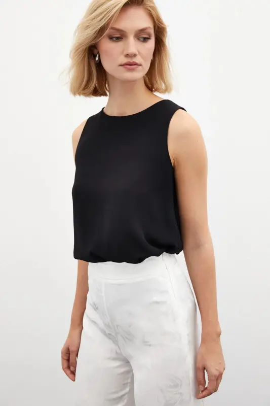 Sleeveless Loose Blouse - Black-BLACK - 4