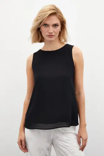 Sleeveless Loose Blouse - Black-BLACK - 5