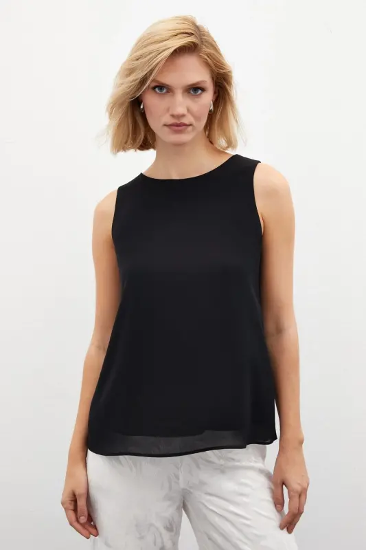 Sleeveless Loose Blouse - Black-BLACK - 5