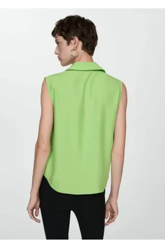 Sleeveless lyocell shirt-Green - 4