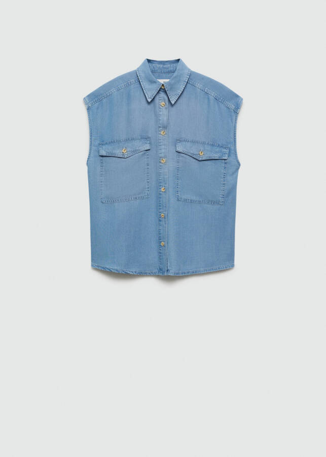 Sleeveless lyocell shirt - Light Blue - 1