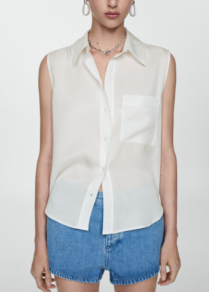 Sleeveless lyocell shirt - Off-White - 7