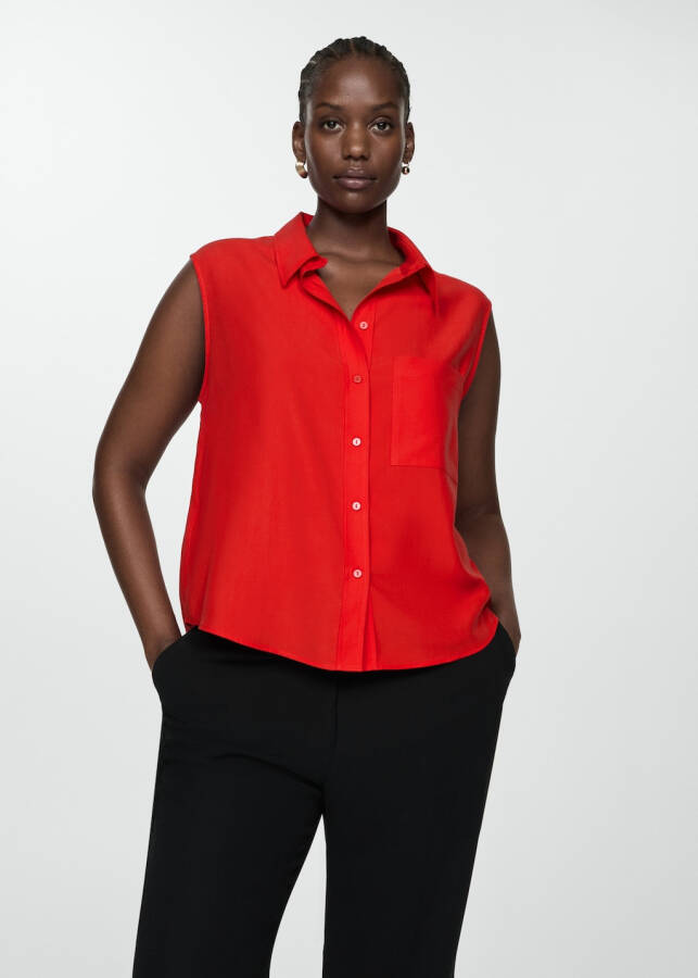 Sleeveless lyocell shirt - Red - 2