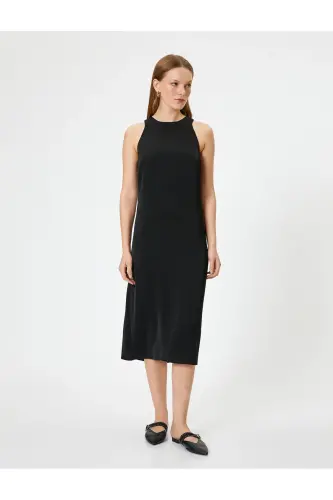 Sleeveless Midi Dress Crew Neck A-Line - 3