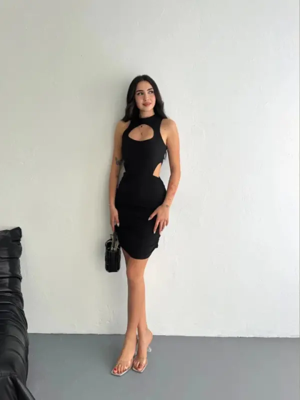 Sleeveless Mini Dress - Black - 1