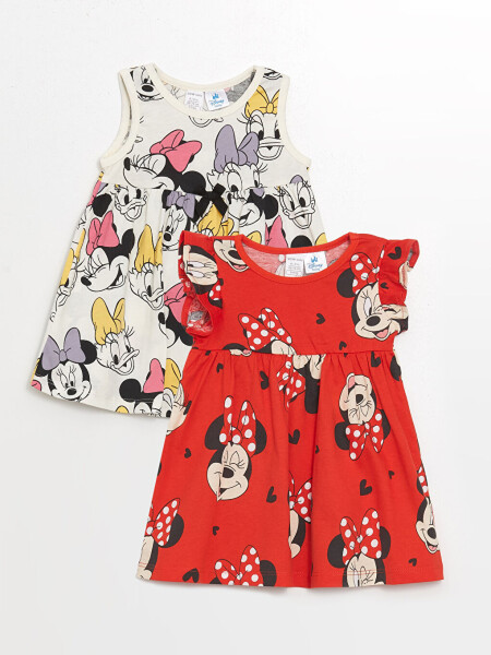 Sleeveless Minnie Mouse Printed Baby Girl Dress with Bike Neckline 2 Pack - 1