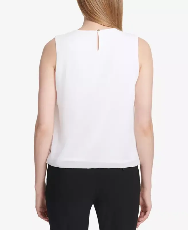 Sleeveless Pleated Blouse-White - 2
