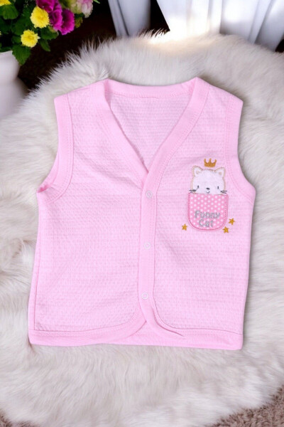 Sleeveless quilted baby vest with cat embroidery - 3