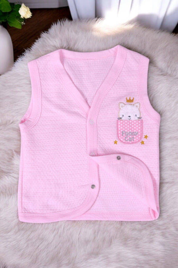 Sleeveless quilted baby vest with cat embroidery - 4