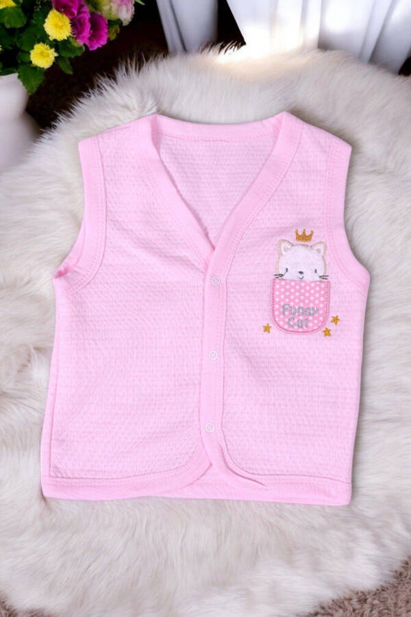 Sleeveless quilted baby vest with cat embroidery - 1