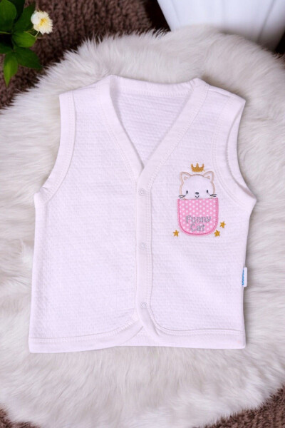 Sleeveless quilted baby vest with cat embroidery - 3