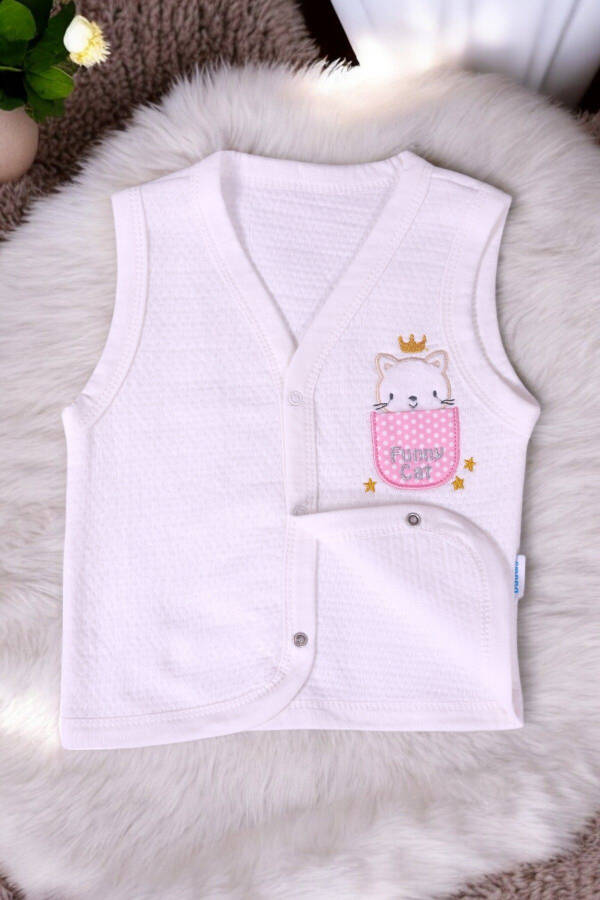 Sleeveless quilted baby vest with cat embroidery - 4