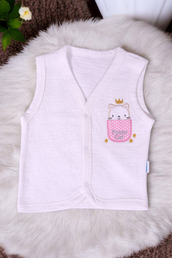 Sleeveless quilted baby vest with cat embroidery - 1