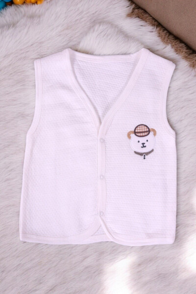 Sleeveless quilted vest for baby boys with bear embroidery. - 3