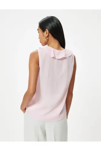Sleeveless Ruffled Chiffon Blouse V-Neck-Rose - 4