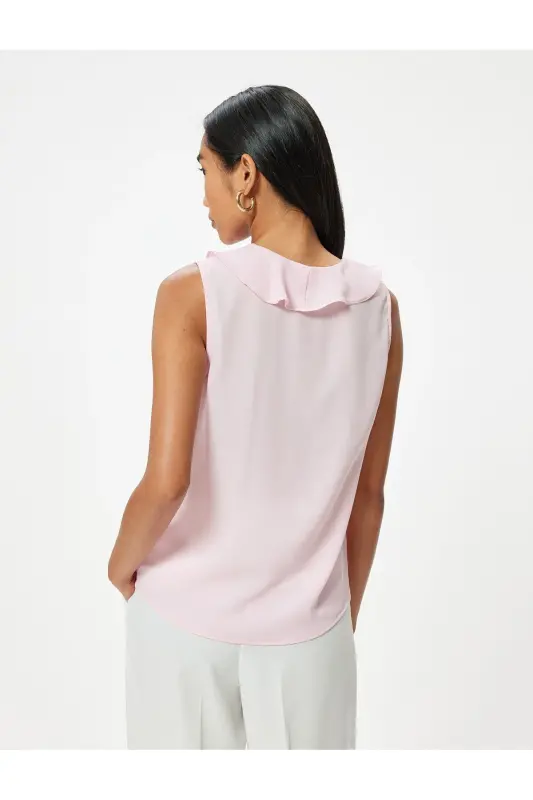 Sleeveless Ruffled Chiffon Blouse V-Neck-Rose - 4
