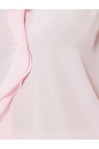 Sleeveless Ruffled Chiffon Blouse V-Neck-Rose - 6