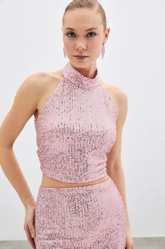 Sleeveless Sequin Blouse - Powder-POWDER - SATEEN (1)