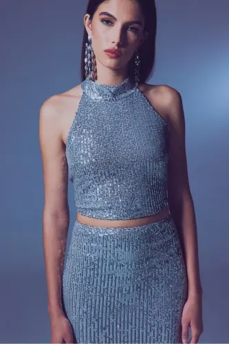 Sleeveless Sequin Blouse - SILVER-SILVER - SATEEN (1)
