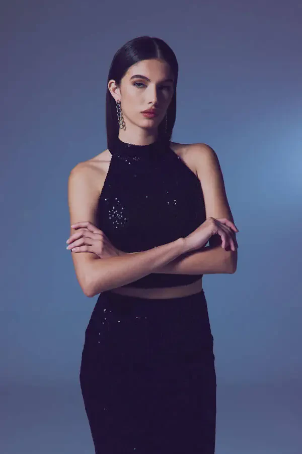 Sleeveless Sequined Blouse - BLACK - 6