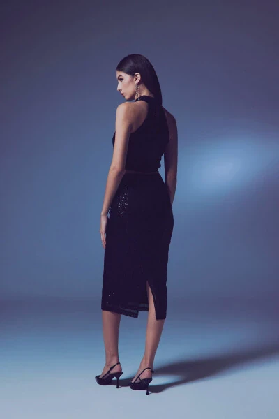 Sleeveless Sequined Blouse - BLACK - 7