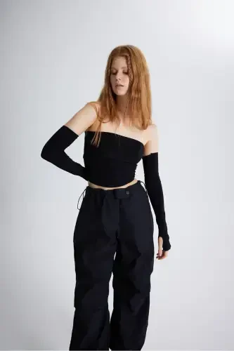 Sleeveless Strapless Smooth Blouse Black-Black - 1