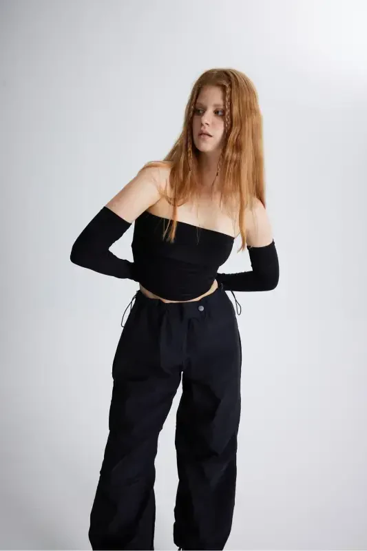 Sleeveless Strapless Smooth Blouse Black-Black - 4